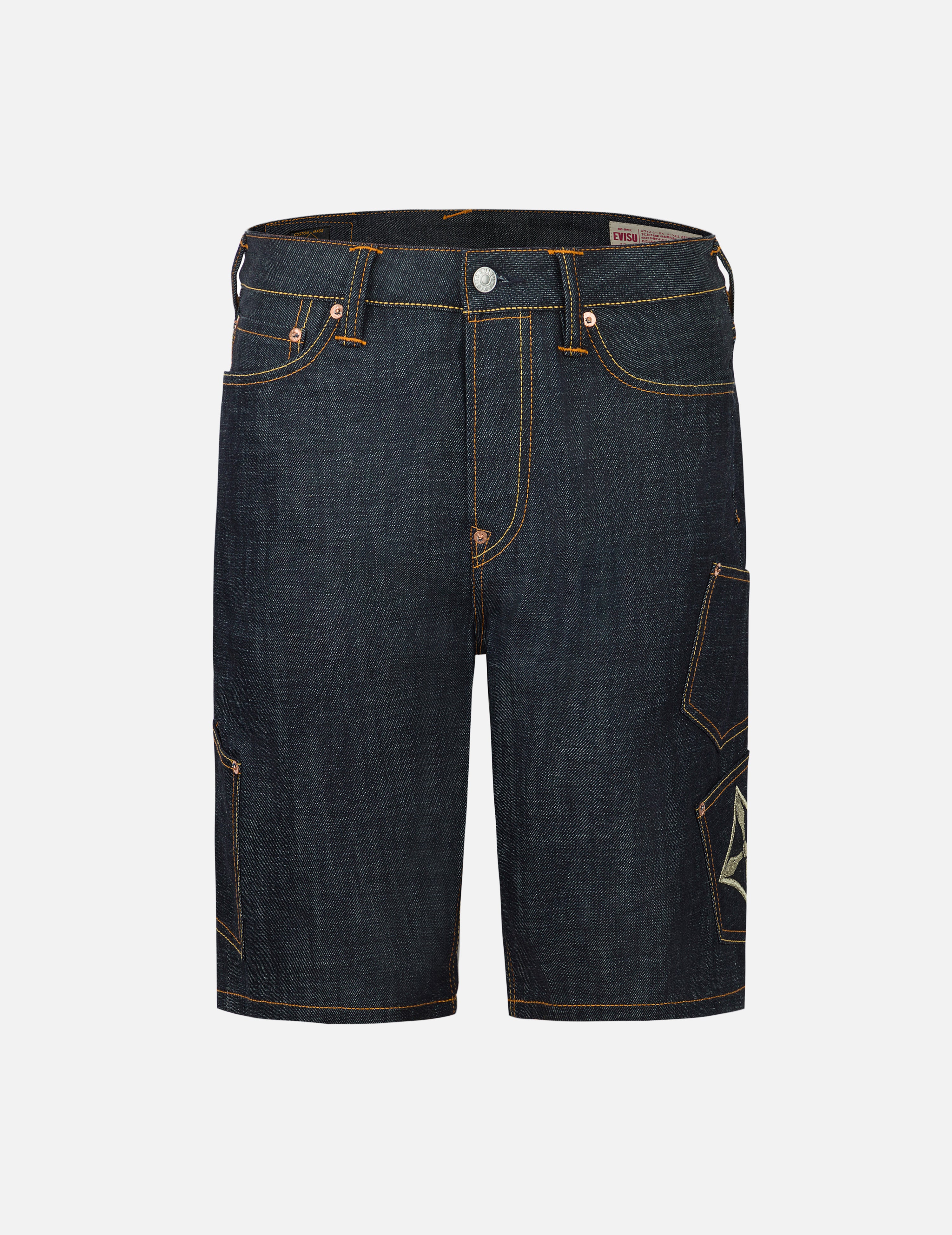 Multi-Pocket with Brocade Patch Regular Fit Denim Shorts